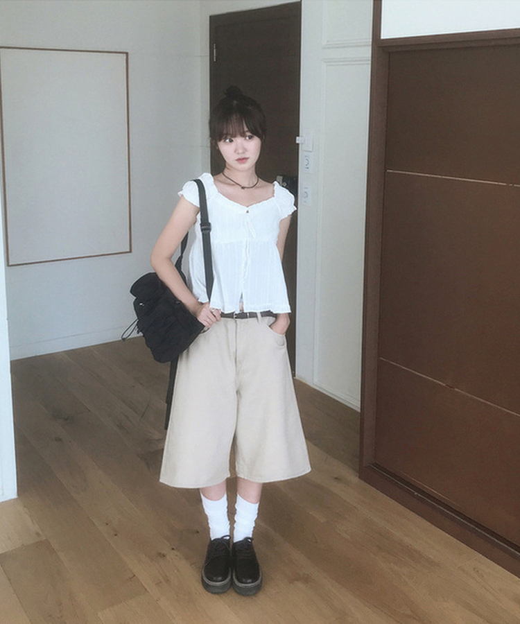 【丈別】ベーシックバミューダワイドコットンパンツ BEIGE