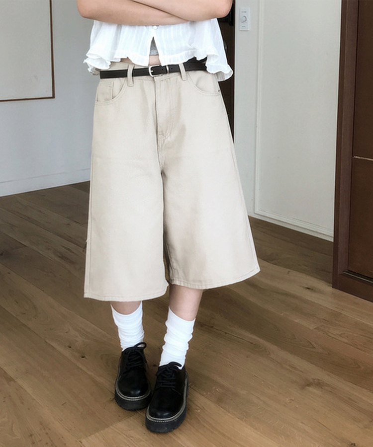 【丈別】ベーシックバミューダワイドコットンパンツ BEIGE
