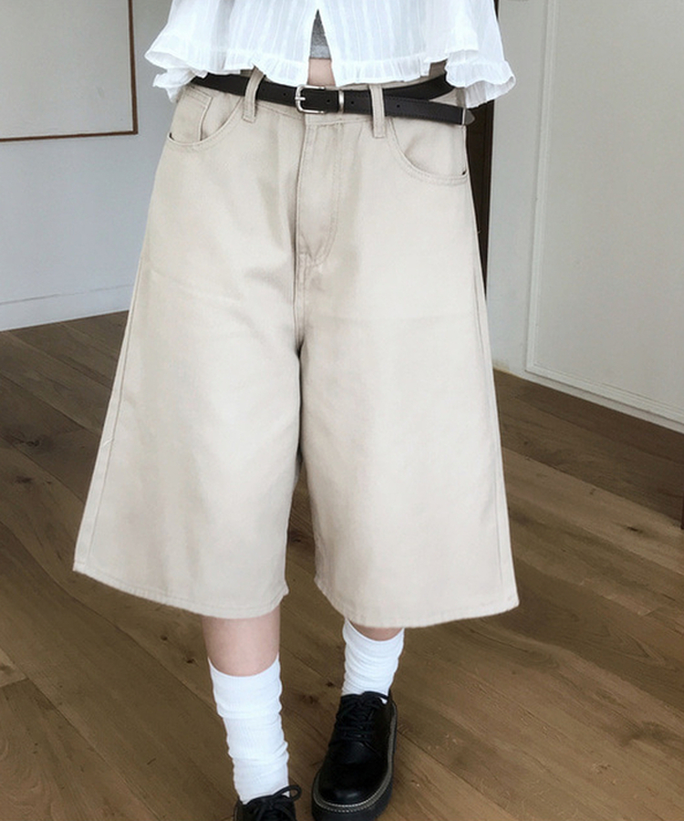 【丈別】ベーシックバミューダワイドコットンパンツ BEIGE