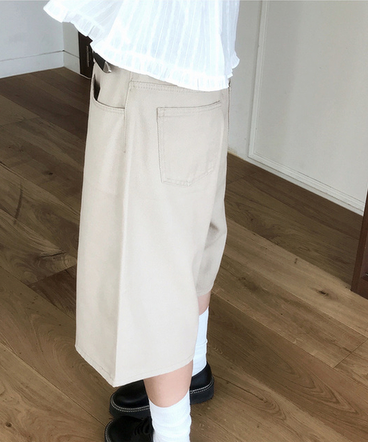【丈別】ベーシックバミューダワイドコットンパンツ BEIGE