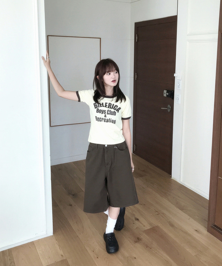 【丈別】ベーシックバミューダワイドコットンパンツ BROWN