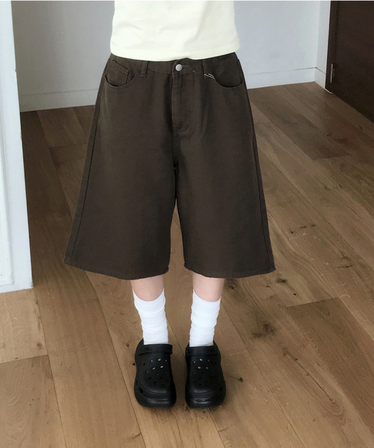 【丈別】ベーシックバミューダワイドコットンパンツ BROWN