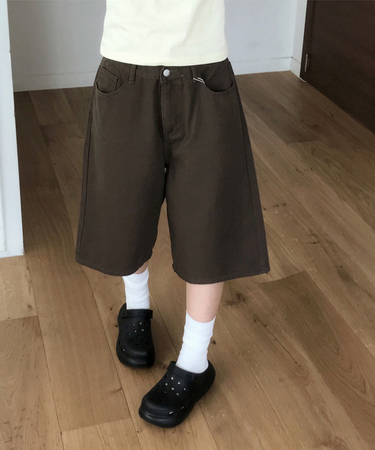 【丈別】ベーシックバミューダワイドコットンパンツ BROWN