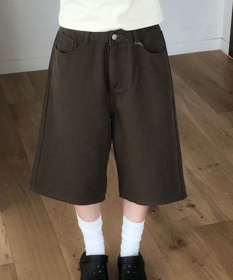 【丈別】ベーシックバミューダワイドコットンパンツ BROWN