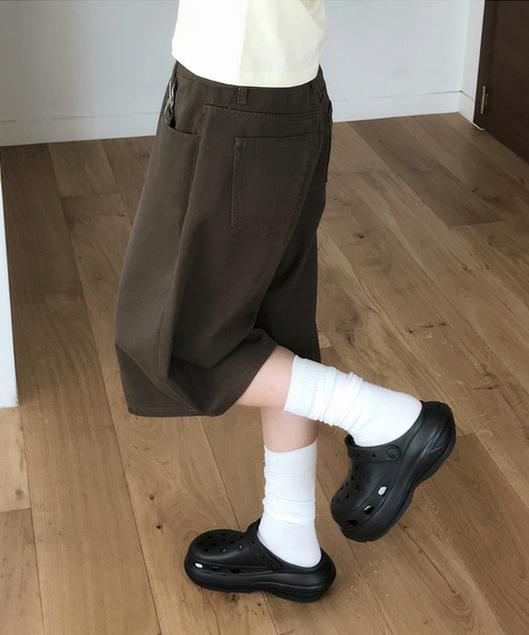 【丈別】ベーシックバミューダワイドコットンパンツ BROWN