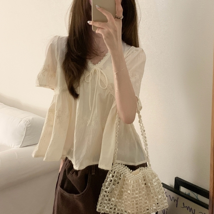 刺繍レースブラウス BEIGE