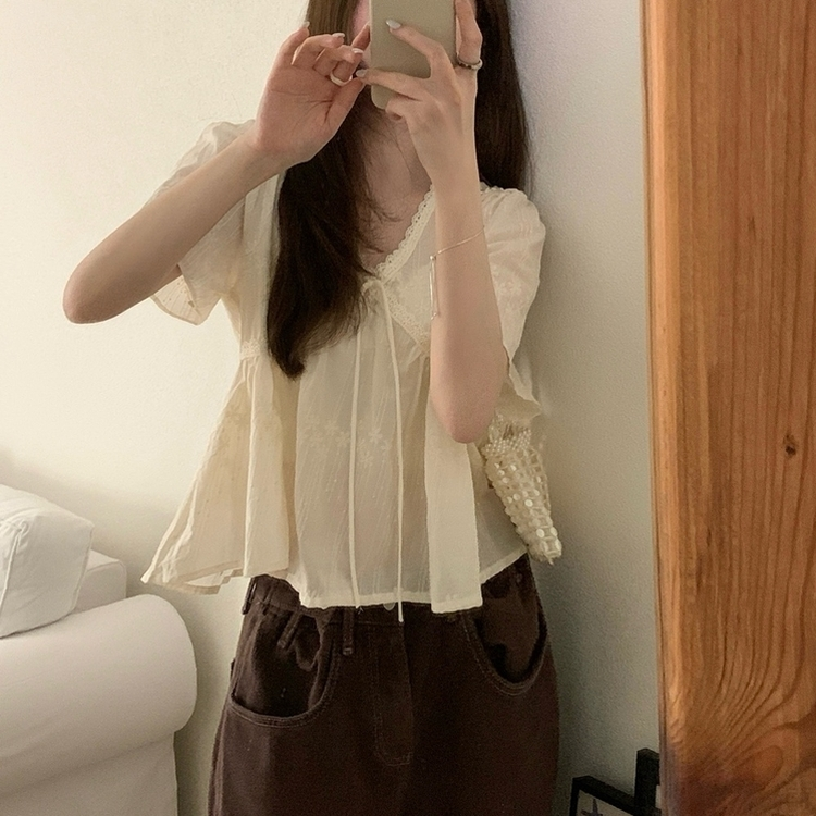 刺繍レースブラウス BEIGE