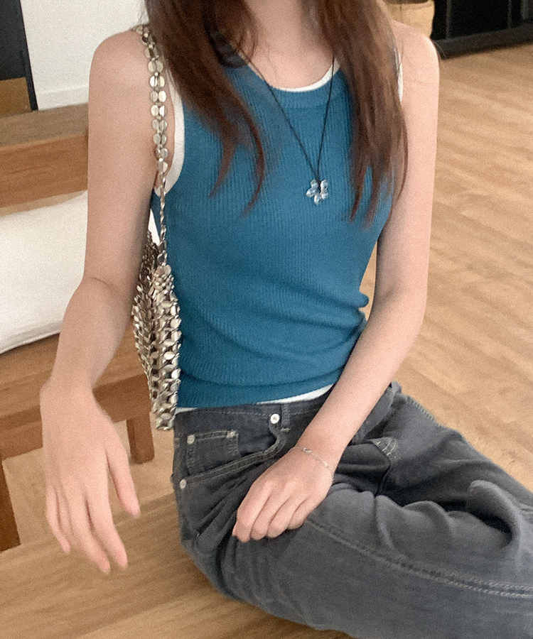SHISHIKUI ニット　キャミソール　Knit Cami navy blue 美品】 THE SHISHIKUI / シシクイ | リブ ニット キャミソール