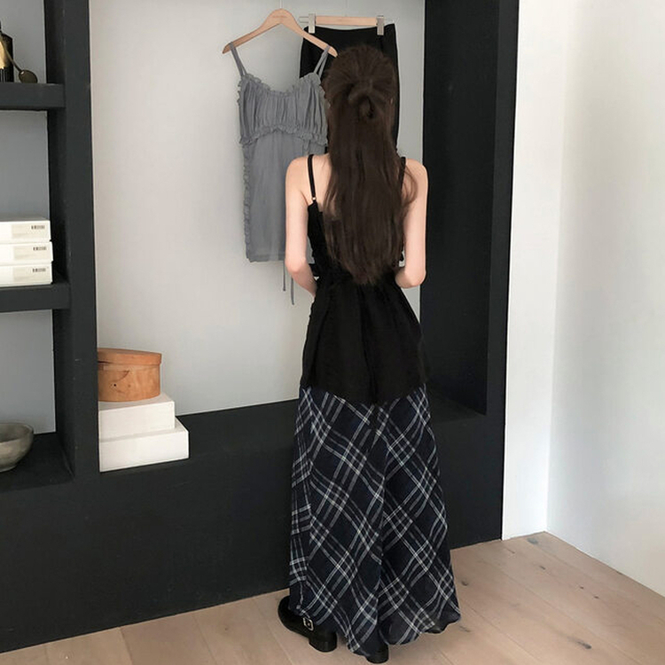 シフォンチェックロングスカート｜ミディ/ロングスカート｜韓国