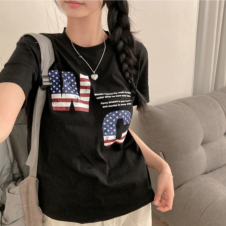 윈아메리카 세미 크롭 반팔 티셔츠 블랙