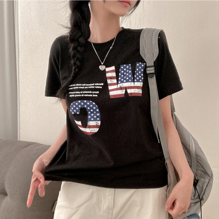 윈아메리카 세미 크롭 반팔 티셔츠 블랙