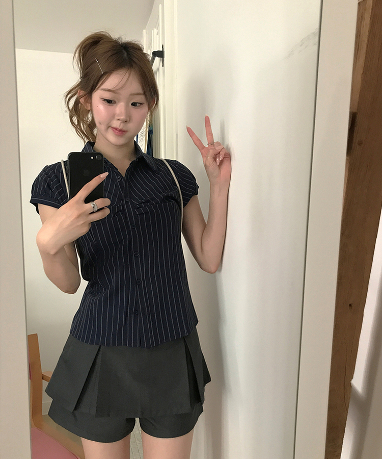 ストライプ半袖シャツ NAVY