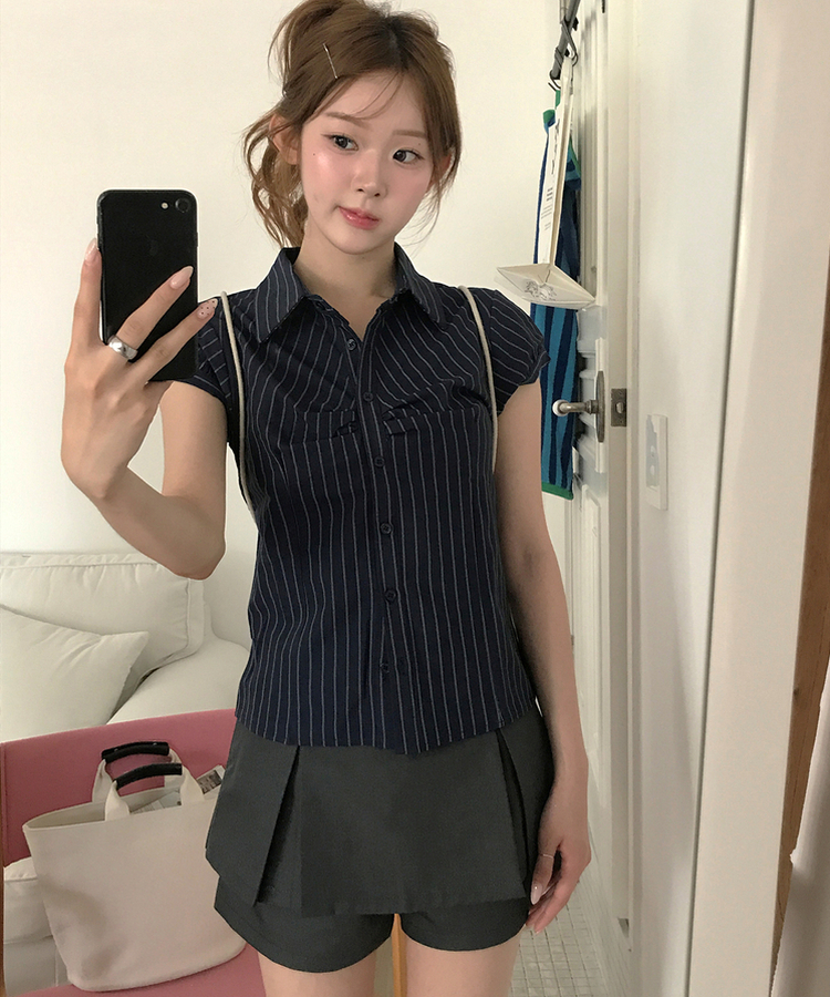 ストライプ半袖シャツ NAVY