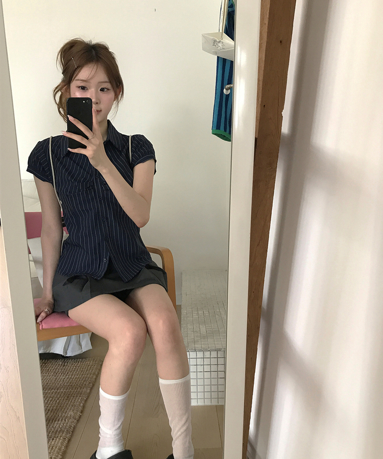 ストライプ半袖シャツ NAVY