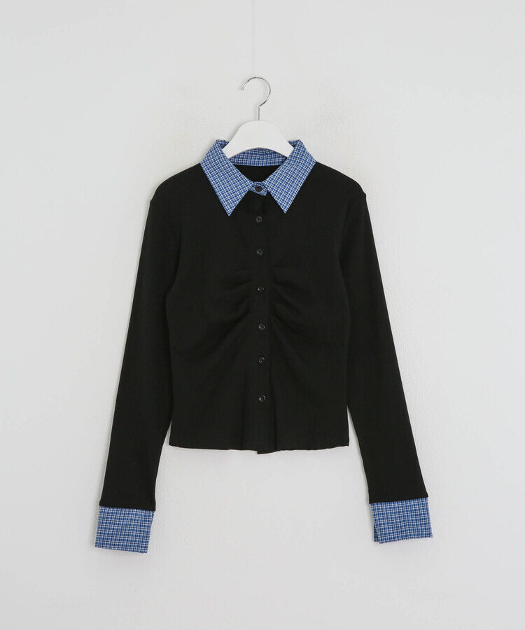 チェックレイヤード風長袖シャツ