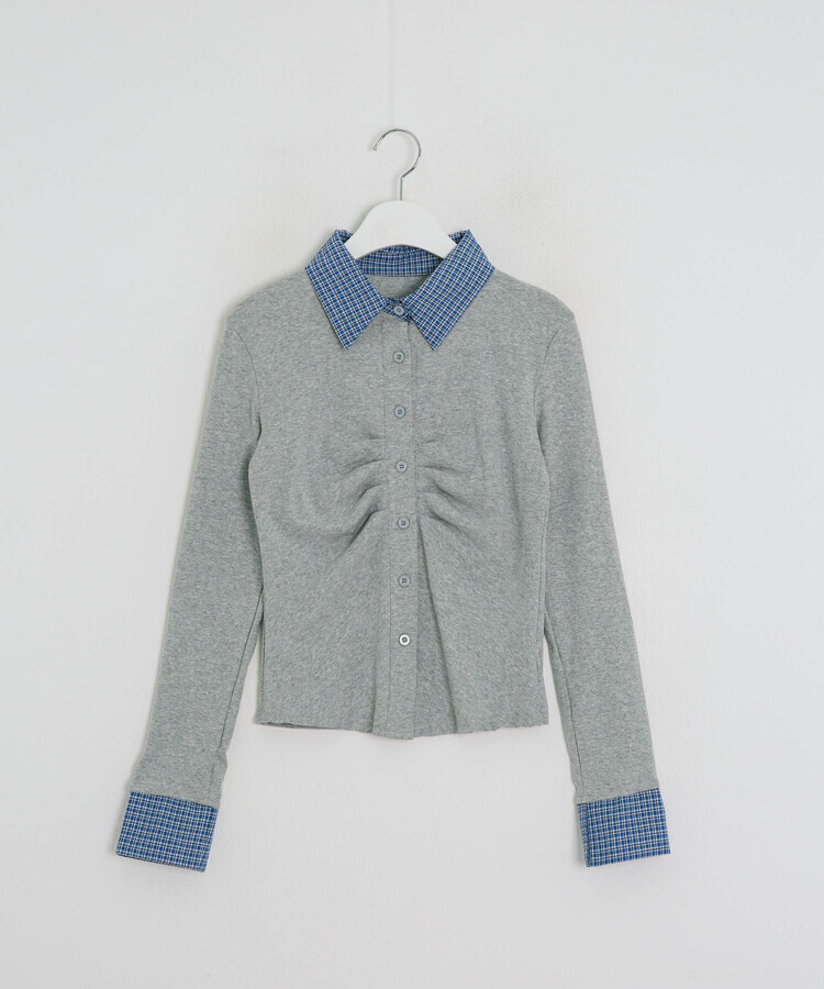 チェックレイヤード風長袖シャツ