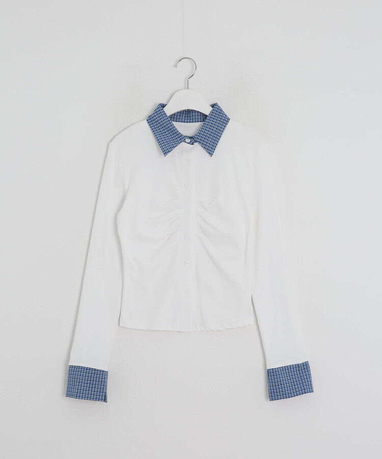 チェックレイヤード風長袖シャツ