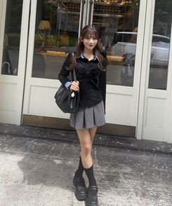 チェックレイヤード風長袖シャツ BLACK