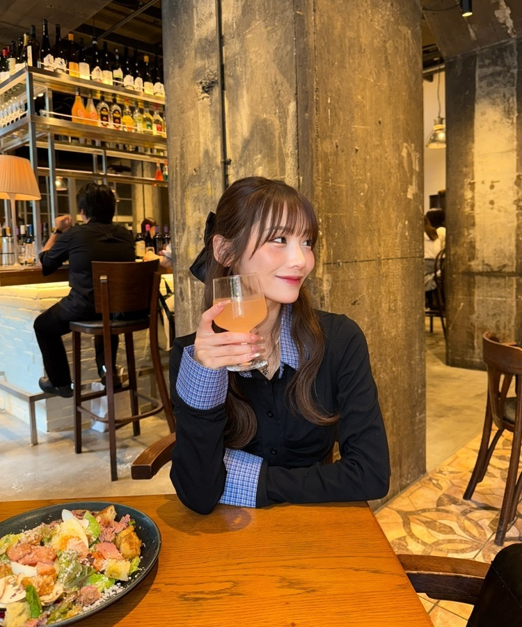 チェックレイヤード風長袖シャツ BLACK