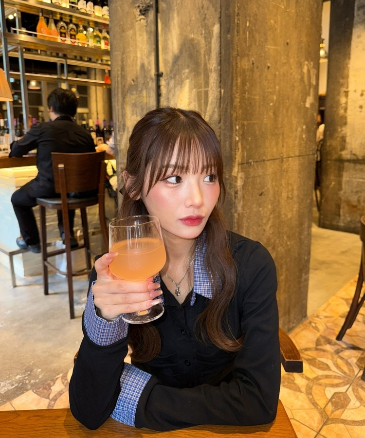 チェックレイヤード風長袖シャツ BLACK