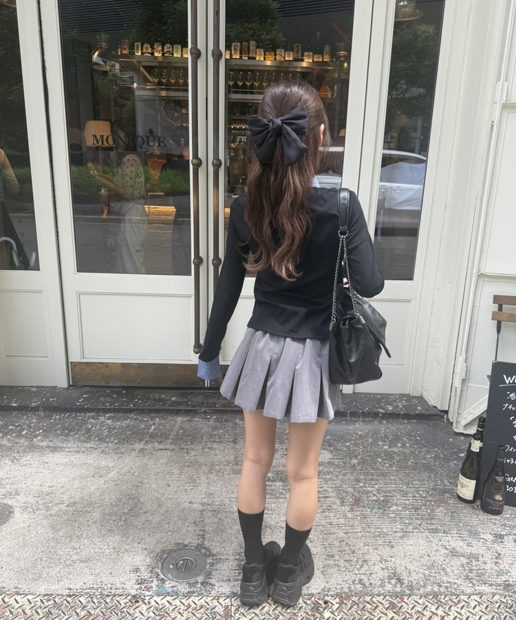 チェックレイヤード風長袖シャツ BLACK