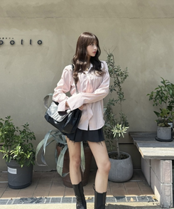 ストライプネクタイ長袖シャツ PINK