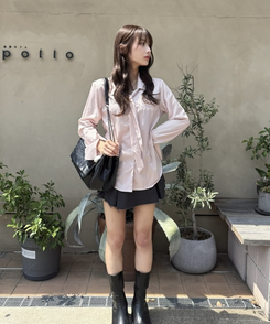 ストライプネクタイ長袖シャツ PINK