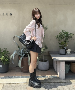 ストライプネクタイ長袖シャツ PINK