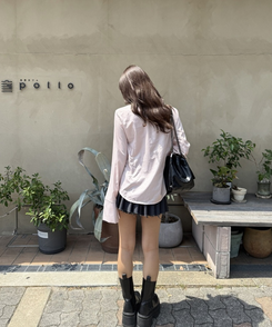 ストライプネクタイ長袖シャツ PINK