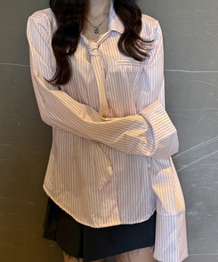 ストライプネクタイ長袖シャツ PINK