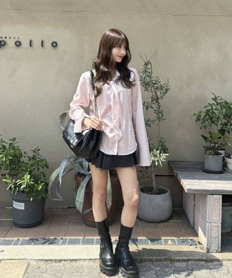 ストライプネクタイ長袖シャツ PINK