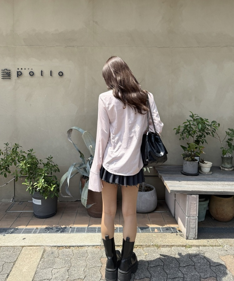 ストライプネクタイ長袖シャツ PINK