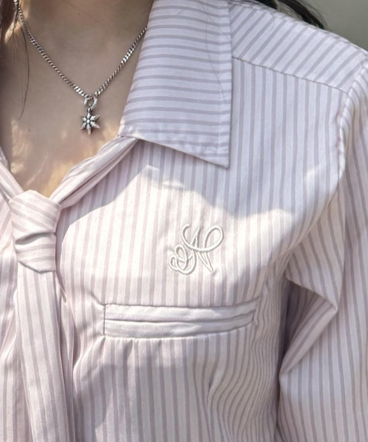 ストライプネクタイ長袖シャツ PINK