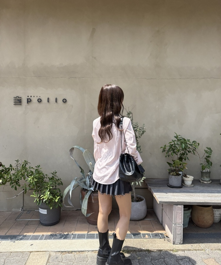 ストライプネクタイ長袖シャツ PINK