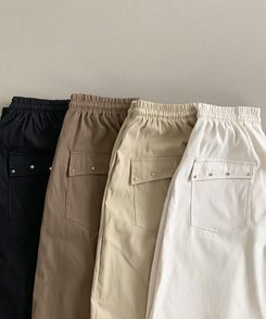 치니 백포켓 하이웨스트 허리밴딩 실버리벳 와이드 버뮤다팬츠