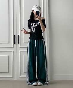 ビンテージレタリングワンオフショルダーTシャツ(7color) BLACK