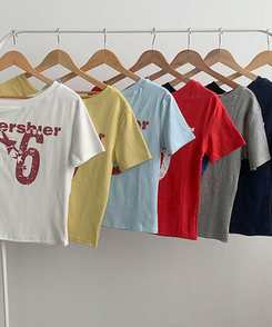 ビンテージレタリングワンオフショルダーTシャツ(7color)