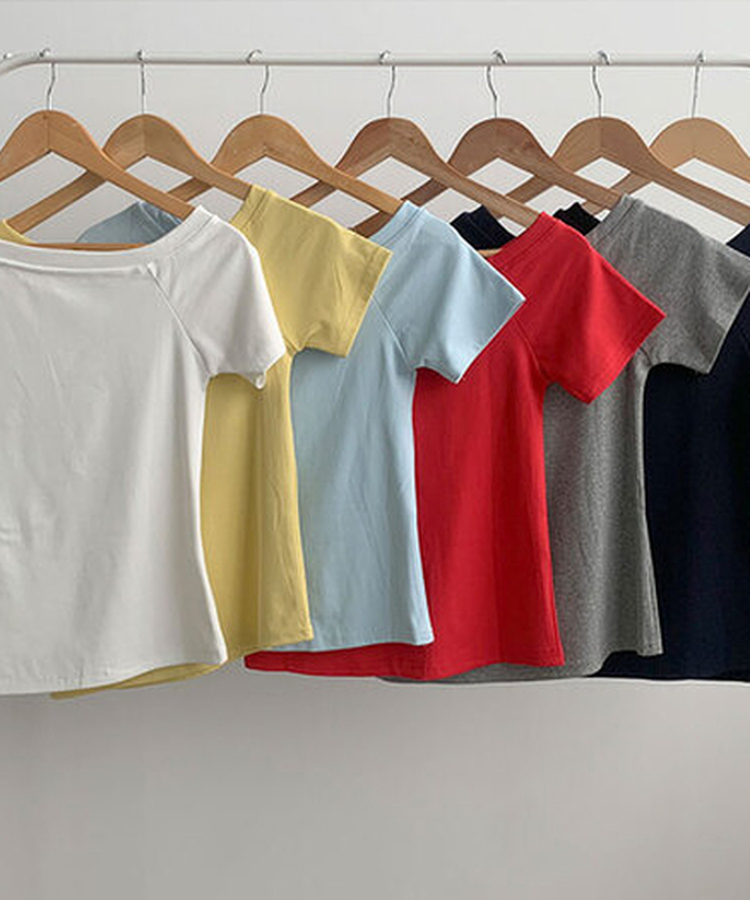 ビンテージレタリングワンオフショルダーTシャツ(7color)