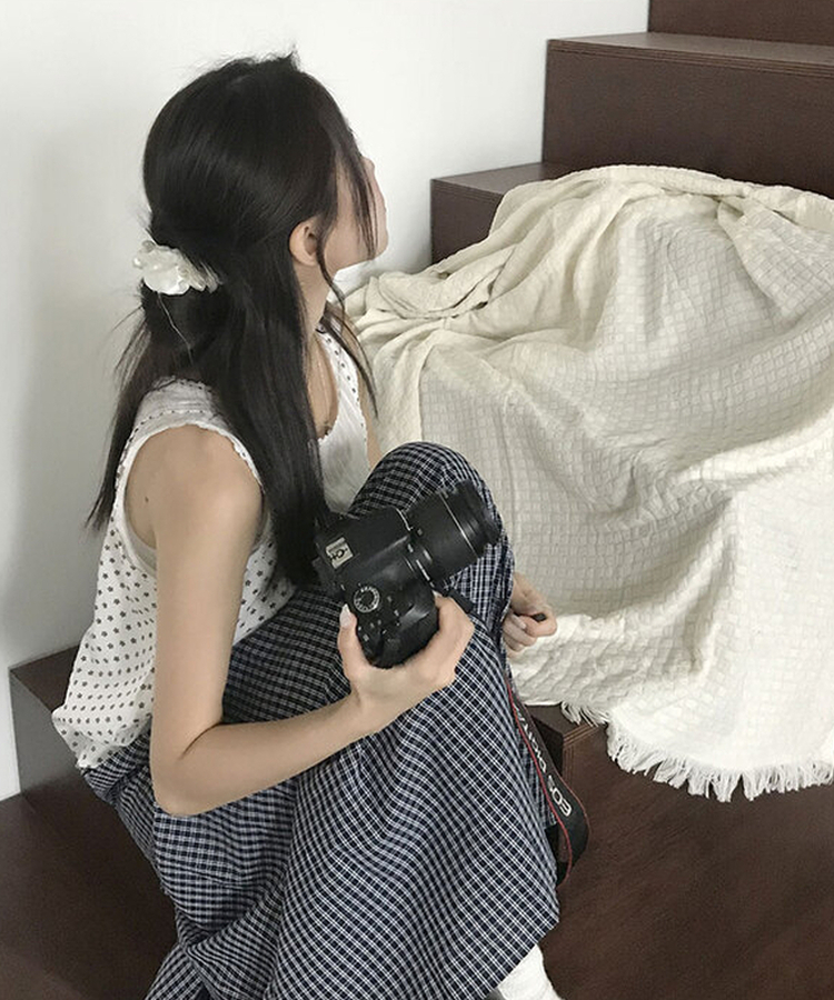 제미즈 빈티지 모리st 밴딩 체크 캉캉 플레어 롱스커트 네이비