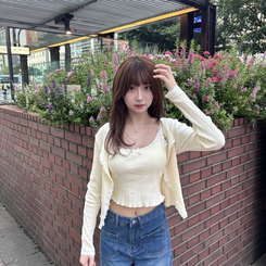 【キャミSET】レースリボン長袖カーディガン BEIGE