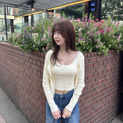 【キャミSET】レースリボン長袖カーディガン BEIGE