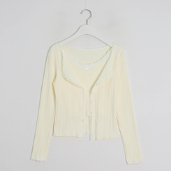 【キャミSET】レースリボン長袖カーディガン