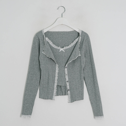 【キャミSET】レースリボン長袖カーディガン