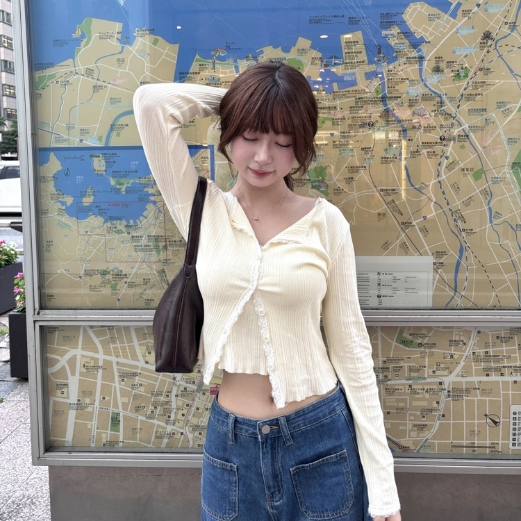 리본 레이스 끈나시 가디건 세트 베이지