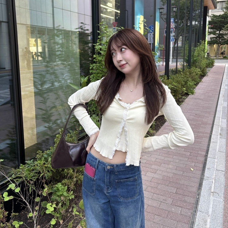 리본 레이스 끈나시 가디건 세트 베이지