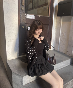 ドットニットカーディガン BLACK