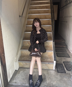 ドットニットカーディガン BLACK