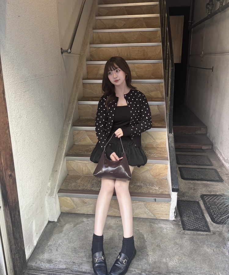 도트 니트 가디건 블랙