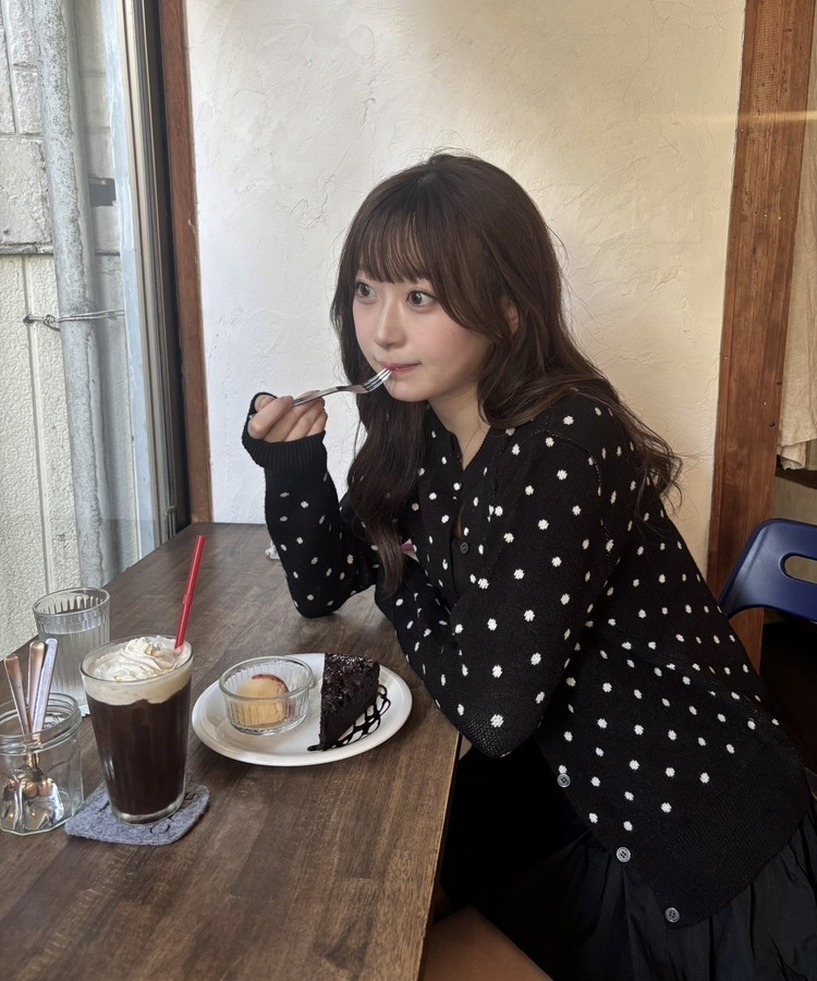 도트 니트 가디건 블랙