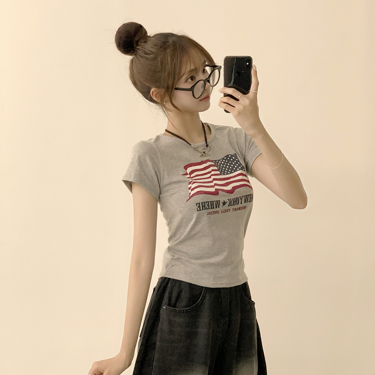 ビンテージスリムフィット半袖Tシャツ GREY